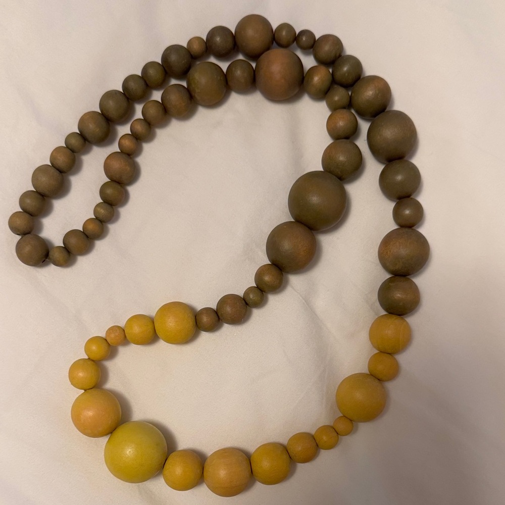 Olive Green and Yellow Wood Beaded Necklace